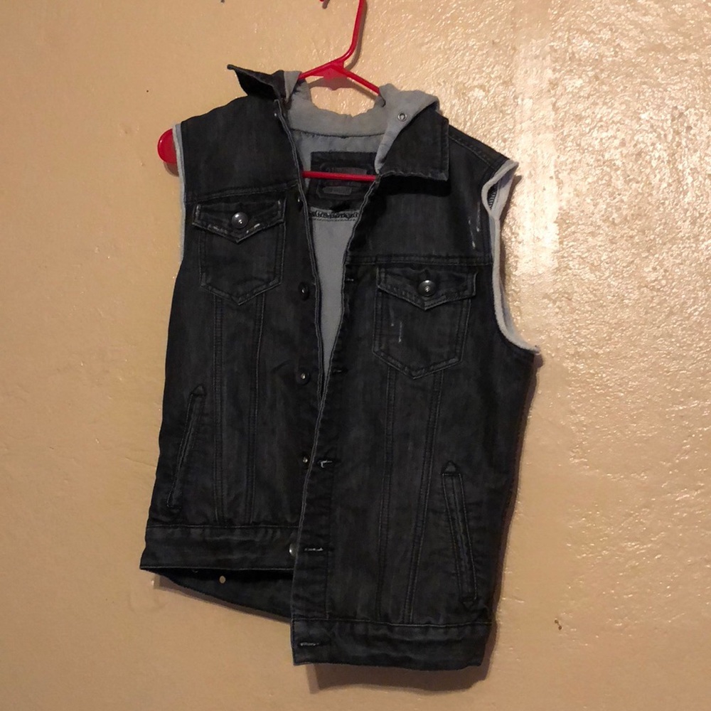 Black Denim Vest With Hood